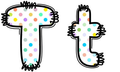 Cute Polka Dot Letter T Hand Drawn Cartoon Style Alphabet Illustration © HappyKids