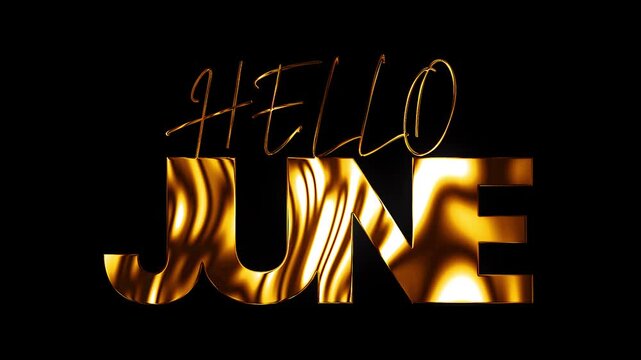 Hello June text design with golden glow curve lines animation video
