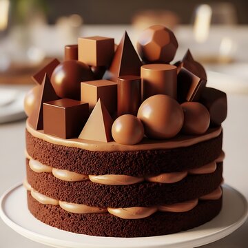Delicious Chocolate Cake with Chocolate Decorations.