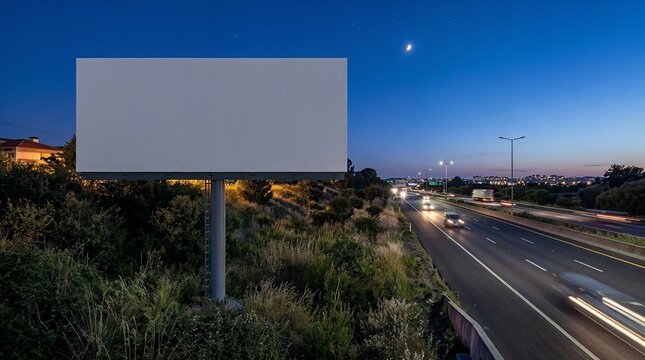 Blank Outdoor Billboard at Nightfall, Advertising Mockup at Dusk