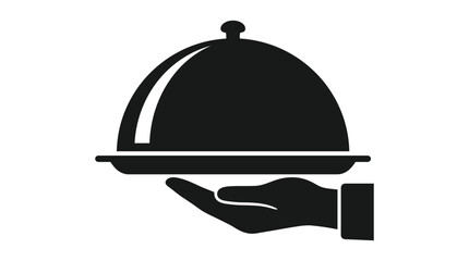 Fototapeta premium covered dish on platter held by hand black silhouette