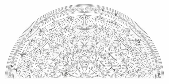 intricate circular design reminiscent of gothic rose window on white background
