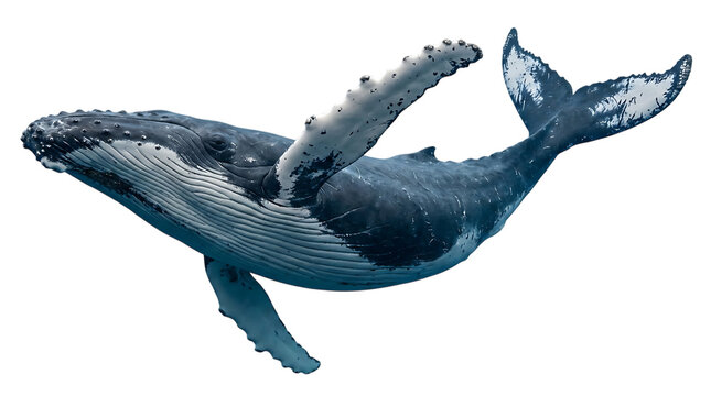 Humpback whale swimming isolated on transparent background