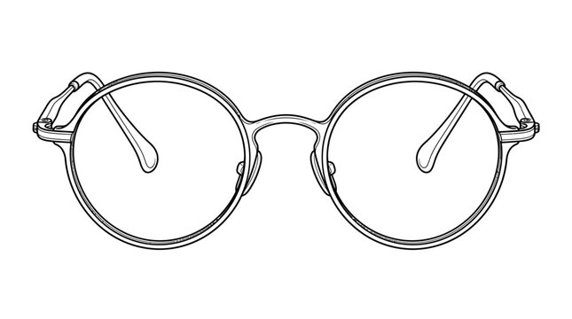 Line drawing of round glasses with clear lenses on a white background in a simple artistic style.