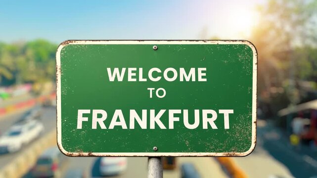 green highway road signs welcoming travelers to iconic destinations in Germany
