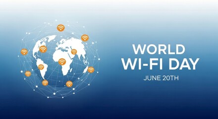 Naklejka premium World Wi-Fi Day globe with wireless network icons and signal waves