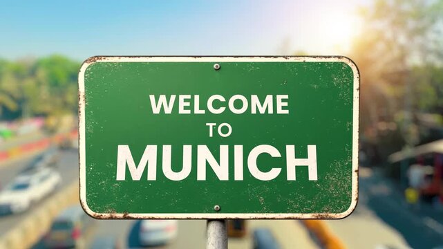 green highway road signs welcoming travelers to iconic destinations in Germany