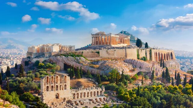 Stunning aerial view of the ancient Acropolis in Athens showcasing timeless historic architecture and iconic landmarks