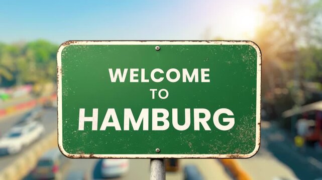 green highway road signs welcoming travelers to iconic destinations in Germany