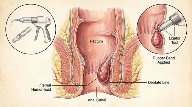 Rubber band ligation for internal hemorrhoid treatment