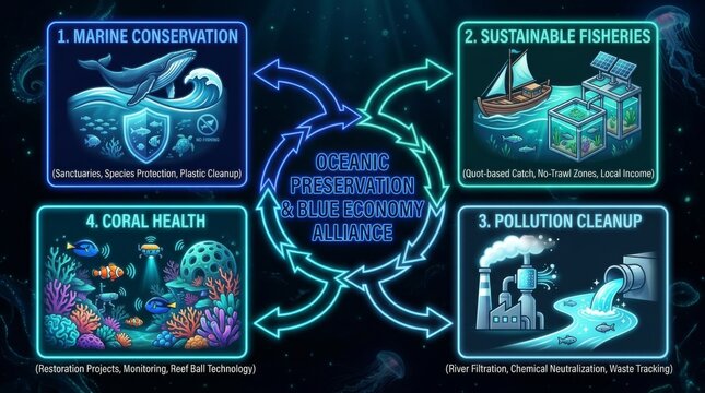 Oceanic preservation blue economy alliance infographic for sustainable marine conservation