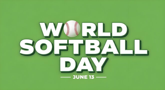 World Softball Day Banner Concept with Ball on Green Background