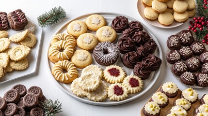 Fototapeta premium A Festive Holiday Plate of Assorted Cookies Ready for Celebration