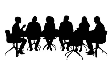Fototapeta premium Silhouette of people having a business meeting around table isolated on transparent background, Vector