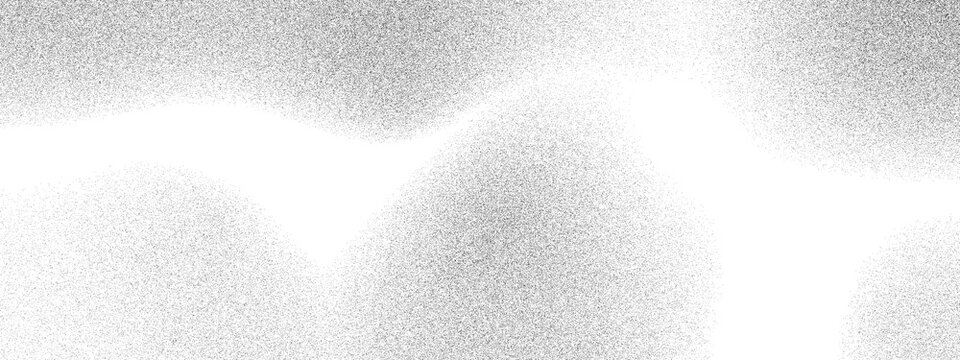 Texture of transparent, matte white and grey frosted glass, blur effect. Noise distress grain grit background. Rough gradient wall pattern modern effect. Gray dots forming abstract cloudy shapes on wh