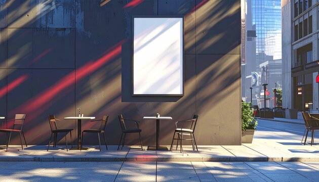 Urban Caf&eacute; Seating with Blank Poster &ndash; Lifestyle Visual for Editorial, Branding, or Creative Campaign Themes