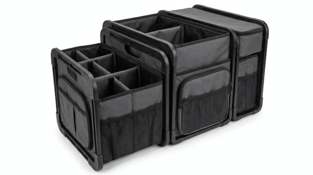 Black foldable car trunk organizer with multiple compartments