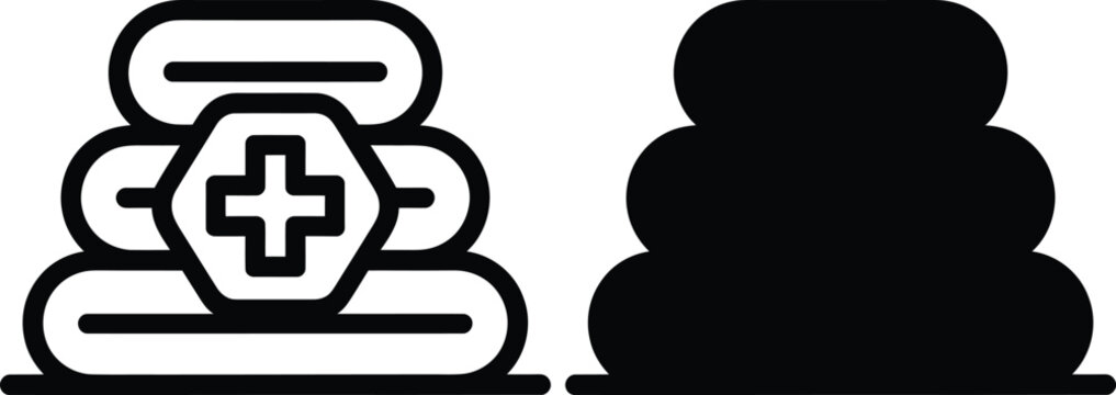 Medical pills stack outline and silhouette vector illustration with medicine pharmacy capsules healthcare silhouette illustration treatment assistance