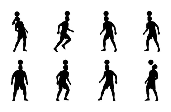 Soccer Player Silhouettes, Football Ball Balance Poses, Athletic Action Icons, Sports Training Graphics