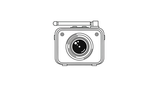 Line drawing of a compact digital camera on a white background with a simple, illustrative style and black lines.