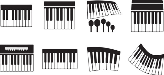 Piano keyboard icons, music instrument graphics, vector pianos, musical keys © fksamia
