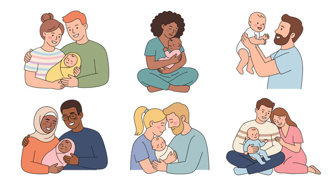 Cute Parenting and Newborn Family Vector Illustration Set