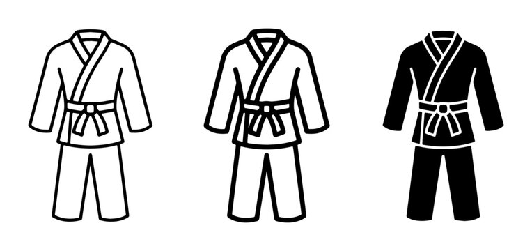 Martial Arts Uniform Icons, Karate Gi Set, Judo Kimono Vector Graphics, Combat Sport Apparel