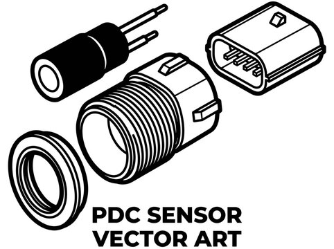 Automotive PDC Sensor Components Vector Illustration.