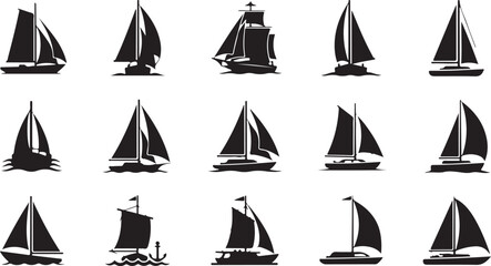 Sailboat icons, sailing vector graphics, boat silhouettes, nautical symbols © fksamia