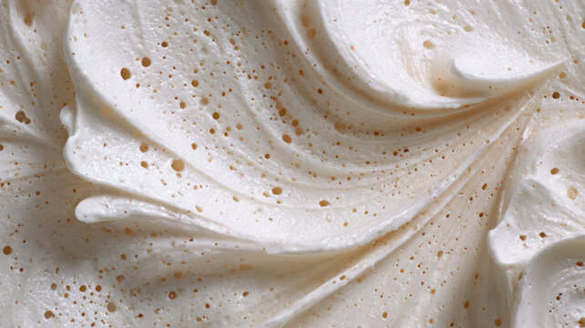 Soft whipped cream and frosting textures in elegant macro detail, featuring airy bubbles, smooth swirls, and rich creamy patterns ideal for food, skincare, and luxury backgrounds.