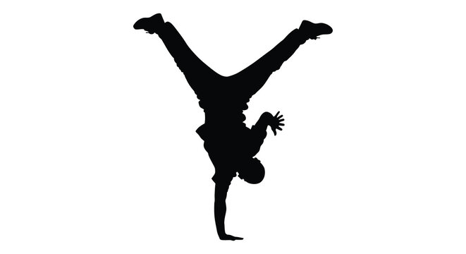Breakdancer performing handstand pose black silhouette