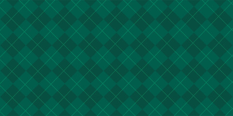 Christmas rhombus seamless pattern. Xmas plaid texture with gold line and stars. Green argyle geometric diamond abstract pattern. Christmas wrapping. Vector illustration isolated on green background. © ribut