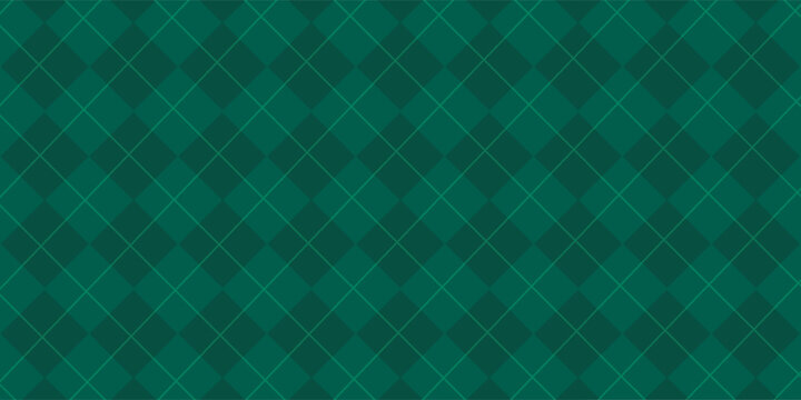 Christmas rhombus seamless pattern. Xmas plaid texture with gold line and stars. Green argyle geometric diamond abstract pattern. Christmas wrapping. Vector illustration isolated on green background.