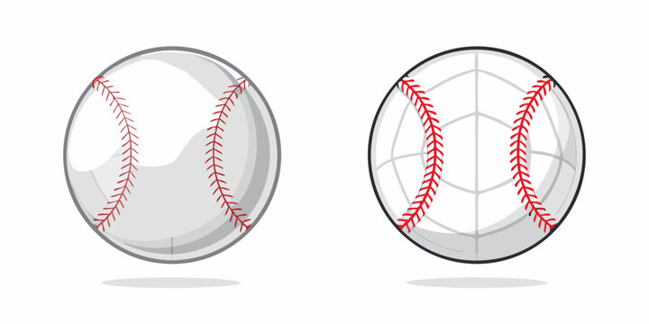 two baseball illustrations with red stitching on white background