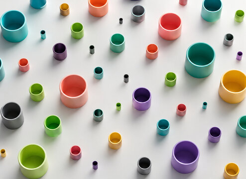 Colorful modern tubes background with geometric forms and abstract shapes, clean 3D composition with floating cylindrical objects in pastel and vibrant colors, minimal futuristic wallpaper, high resol