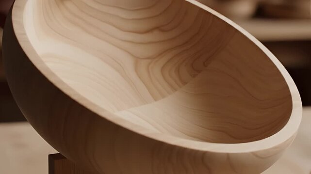 Closeup of a Handcrafted Wooden Bowl Being Made.