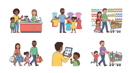 Fototapeta premium Family Retail and Shopping Lifestyle Vector Icon Pack