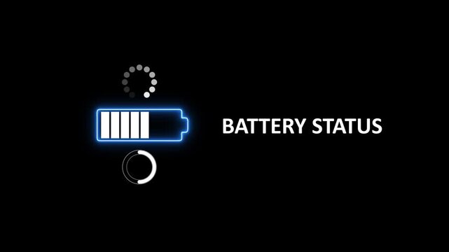 Animated battery charging indicator with glowing status display and loading spinner