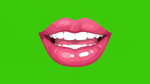 Animated Cartoon Talking Lips On Green Screen Background Female Mouth Expression Motion Graphic For Chroma Key Video Editing