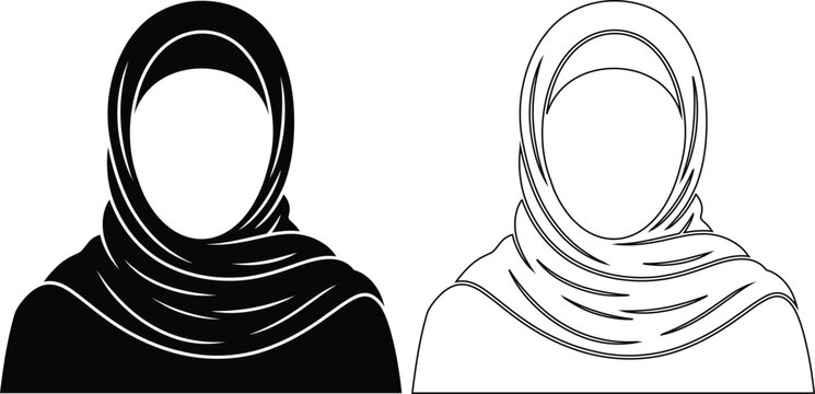Vector icons of women wearing hijabs with headscarf clothing tradition identity wardrobe silhouette
