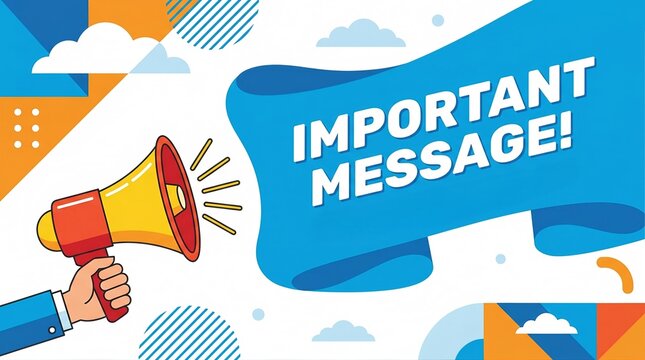 Hand holding megaphone with important message announcement on abstract background