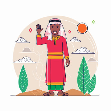 Man in Traditional Arabic Clothing Waving Hello
