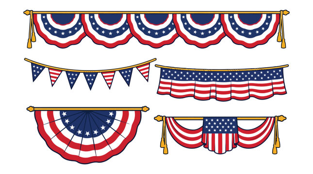 Illustration of patriotic decorations for fourth of july independence day celebration with flags and bunting 