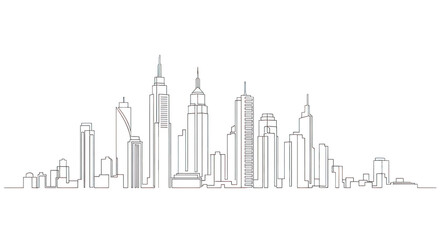 Fototapeta premium City skyline, urban landscape, line art, illustration