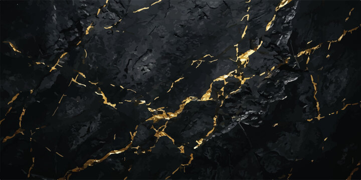Dark rock surface with intricate golden lines forming a unique abstract pattern abstract background textured background marble texture gold veins black mineral veins stone texture