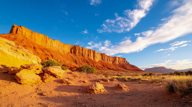 Ancient Red Rock Formations in Southwest Desert at Golden Hour