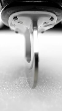 Close up of metal ice pick dripping water onto ice