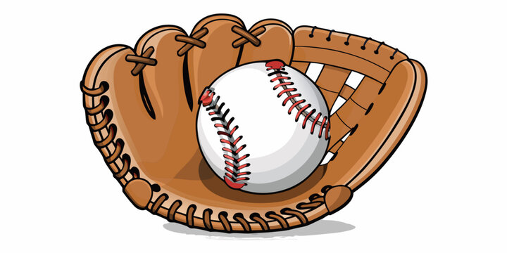baseball mitt catching a white baseball cartoon illustration