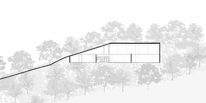 modern house integrated into hillside landscape architectural rendering