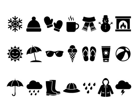 Seasons climate and activities silhouette icons